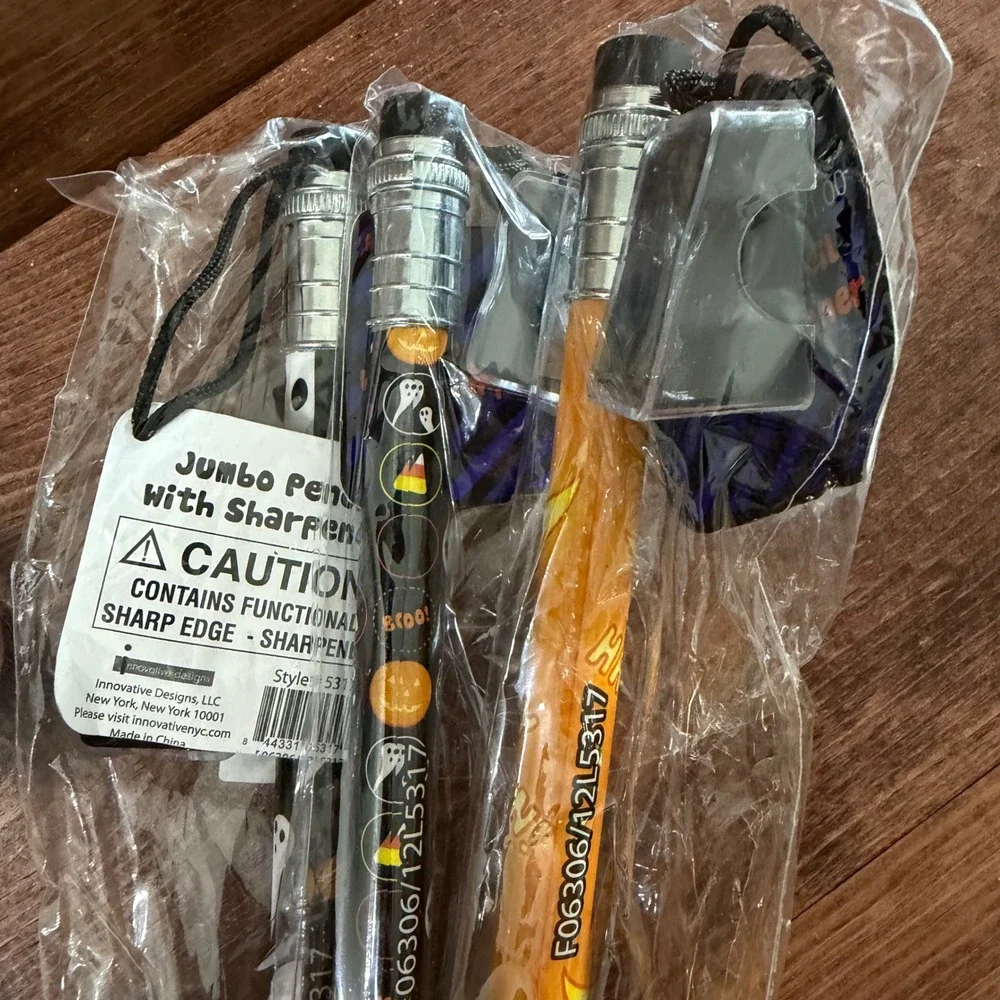 Innovative Designs Jumbo Halloween Pencils 3 Pack with Sharpeners NEW